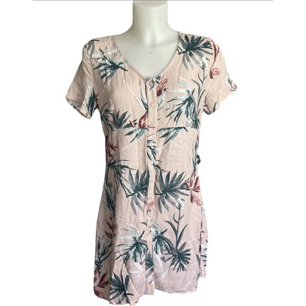 Sadie & Sage Palms Button Front Mini Dress Pink S… - image 1